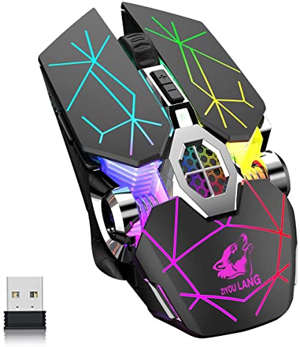 Verilux® Wireless Mouse Gaming Mouse, Rechargeable USB Mouse with 6 Buttons 6 Changeable LED Color Ergonomic Programmable MMO RPG for PC Computer Laptop Gaming Players - verilux