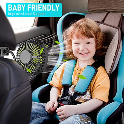 Verilux® USB Fan for Car Back Seat Headrest Mounted 5V Mini with 3 Speed Flexible Arm Switch Controller for Baby Passengers Plug and Play 3PCS
