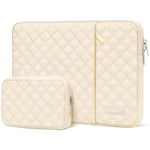 ZORBES® 13'' Laptop Bag & SSD Pouch, Set of 2 Fashion Quilting Padded Laptop Bag with Zipper Compartment, Waterproof Anti-scratch Travel Laptop Bag, Universal Fit for Laptop, Tabletm, Beige