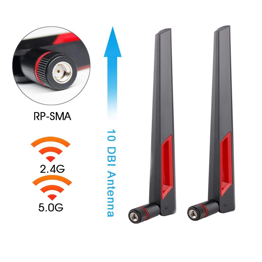 Verilux WiFi Antenna with RP-SMA Male Connector,2.4GHz 5GHz 5.8GHz Dual Band Antenna for PCI-E WiFi Network Card USB Wireless Camera Router Hotspot(2pcs)