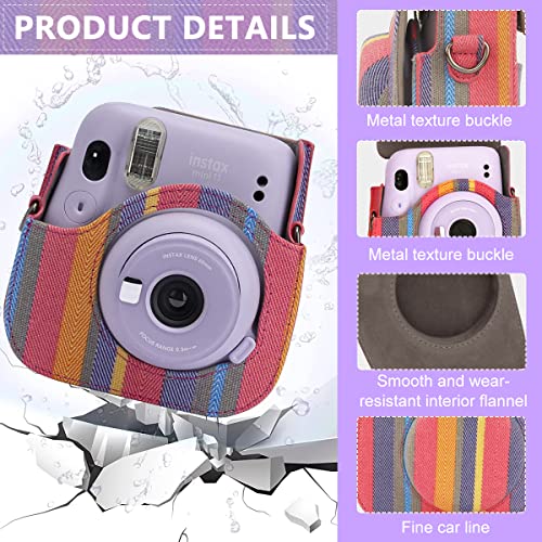 ZORBES® Instax Mini 11 Case Cover, Protective Camera Case for Fujifilm Instax Mini 11, Color Striped Easy Install Bag with Removable Shoulder Strap & Top Cover for Intex Camera Mini 11 Mini 8 Mini 9