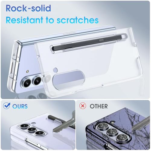 ZORBES® Phone Case for Samsung Galaxy Z Fold 5 Fashion Bi-fold One-Piece PC Phone Case with HD Transparent 6.3-inch Front Display Cover & Intergrated S Pen Holder