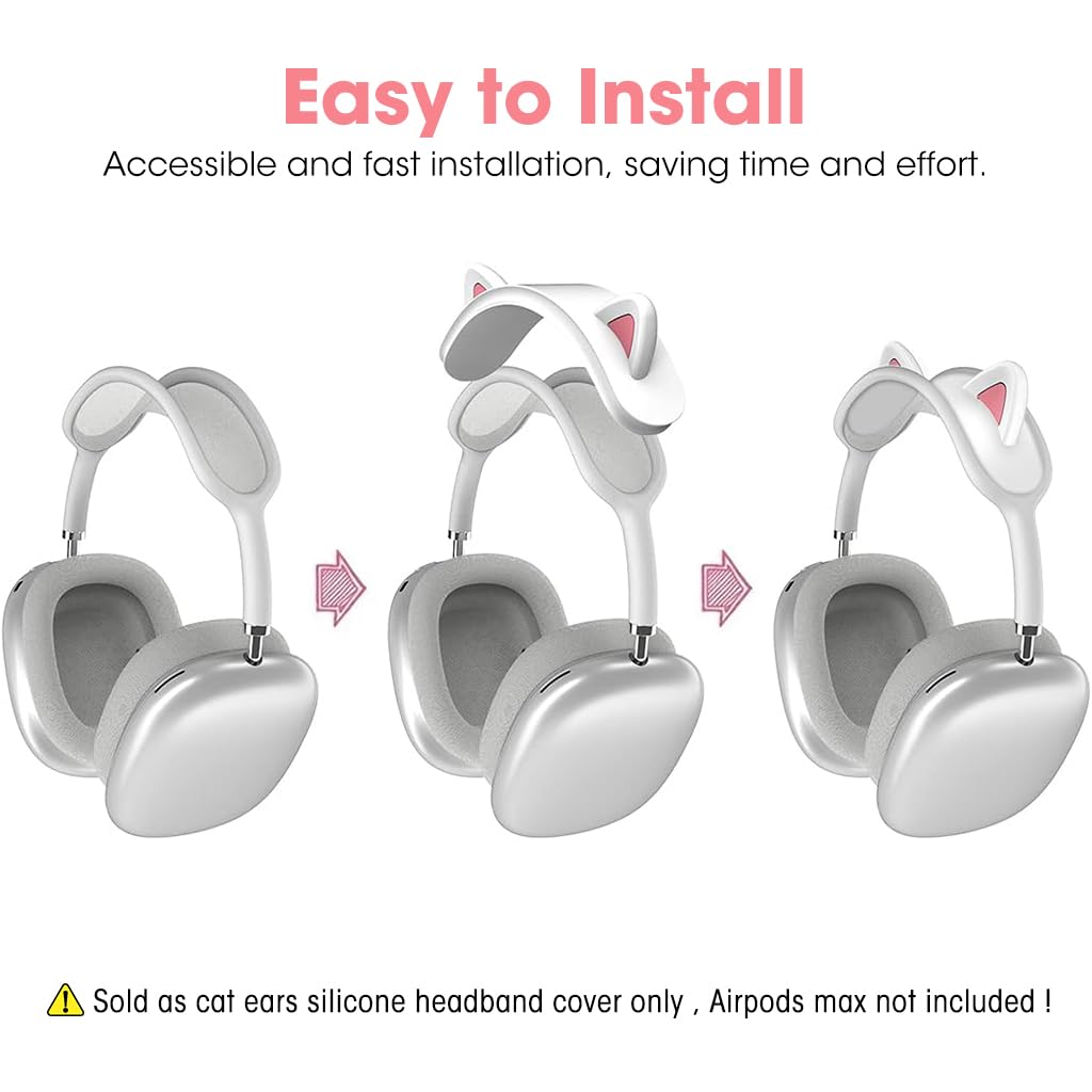 ZORBES® Headband Cover for AirPods Max Cute Cat Ear AirPods Max Headband Attachment Decoration Lightweight Silicone Cat Ear Style Headband Protector for Apple AirPods Max, White
