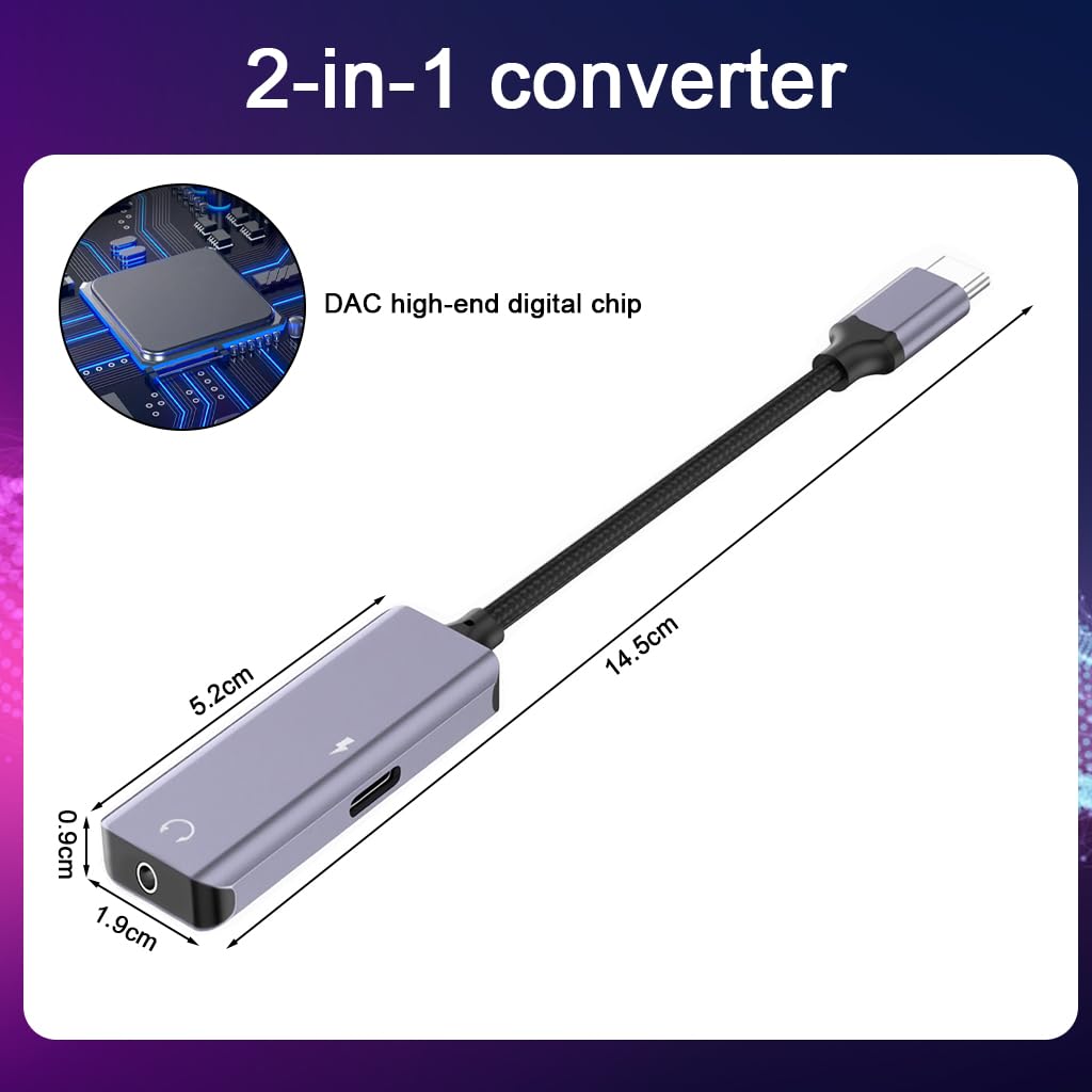 Verilux Type C to USB Adapter with 3.5mm Jack for Charging and Calls featuring 30W PD | Metal Housing