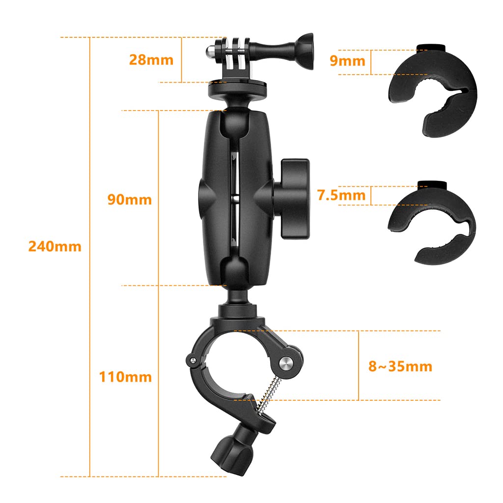 ZORBES® Gopro Handle Bar Mount Clamp with 1/4" Adapter 360° Action Camera Mount for Motorcycle Bicycle Handlebar Mount Bracket for GoPro Hero10/9/8/7 Gopro Accessory Motorcycle Accessory