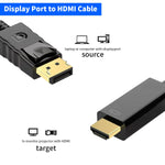 Verilux DisplayPort to HDMI Cable 6ft for Monitor and Projector featuring Gold-Plated Connector