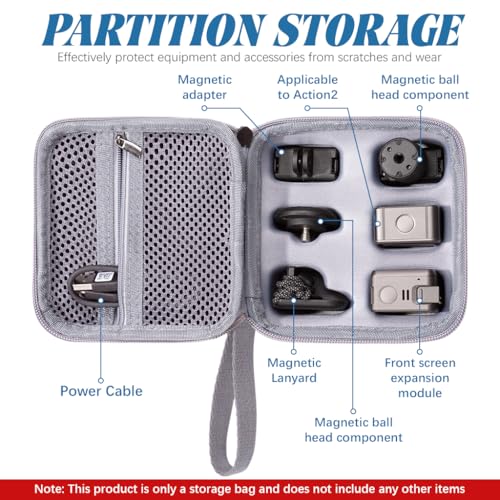 ZORBES® Carrying Case for DJI Action 2, Hard Shell EVA Protective Carrying Case Travel Bag with Lanyard, Waterproof Storage Bag Handbag, for DJI Action 2 Camera Accessories, Grey