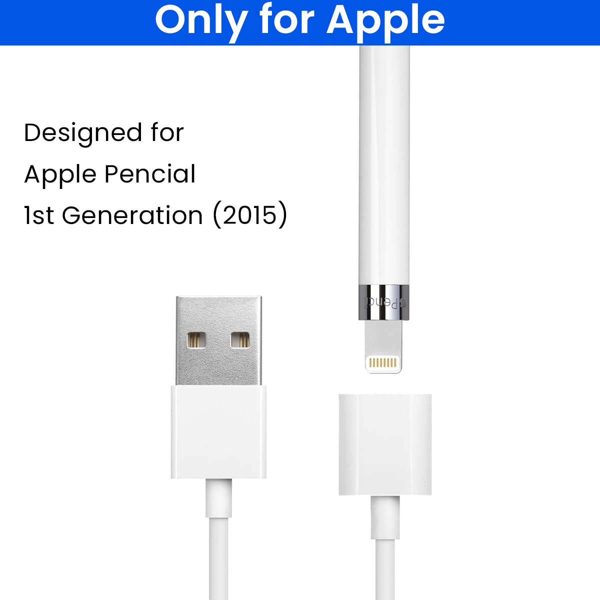 ZORBES® Charging Adapter Cable Compatible with Apple Pencil 1st Generation, Male to Female Flexible Connector, Charging Adapter for Apple Pencil 1st Gen (1m, 40 inch)(White)