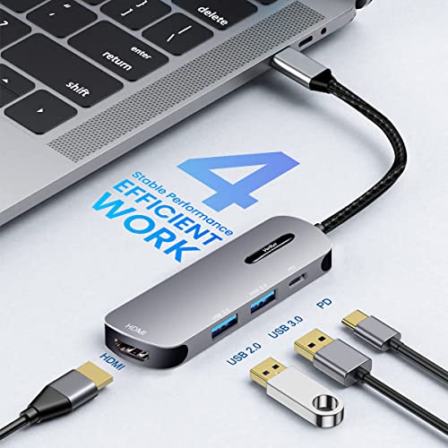 Verilux® USB C HUB 4 in 1 to HDMI Adapter with 4K 30Hz HDMI 2.0 3.0 Multiple Port Type for Laptop with PD 100W Data 20CM Long Cable MacBook Pro Air 3 PCS