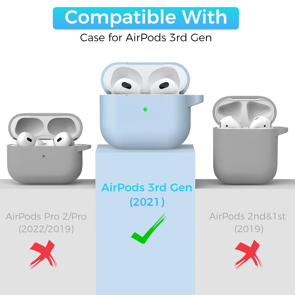 ZORBES® for AirPods 3rd Generation Case Cover Protective Silicone Cover with Carabiner & Dual-Headed Earbud Cleaning Pen Anti-Scratch AirPods 3 Case for Apple AirPods Gen 3 Case, Blue