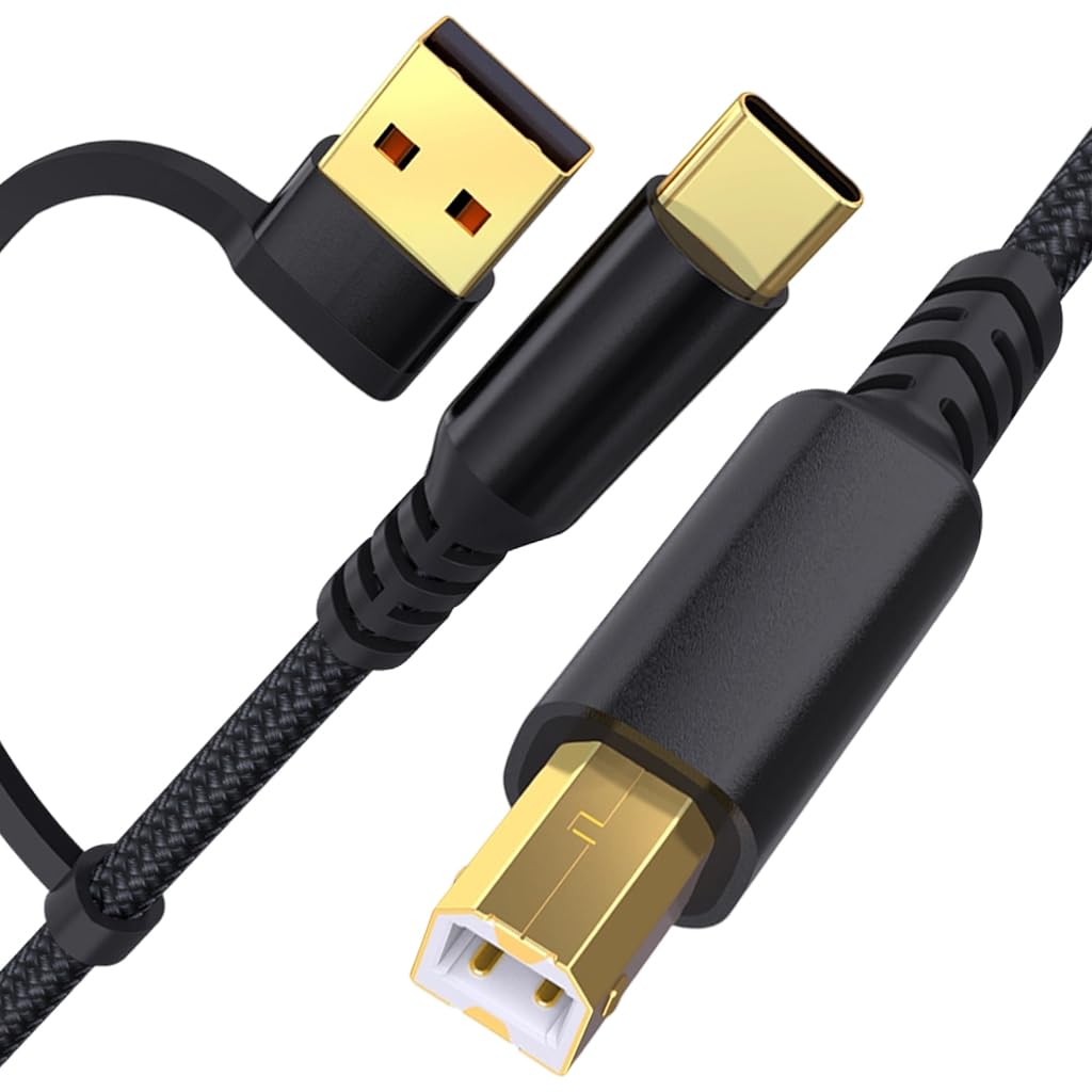 Verilux USB Printer Cable for HP Canon Epson with 6.6ft Length and Dual USB C & Type A | 480Mbps Data Transfer