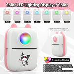 Zeitel® Mini Bluetooth Thermal Printer with LED Portable Label Inkfree for Android and iOS System Black on White with 13 Roll Paper 5 Color Pen 1 Kuromi Sticker Pink 2 PCS