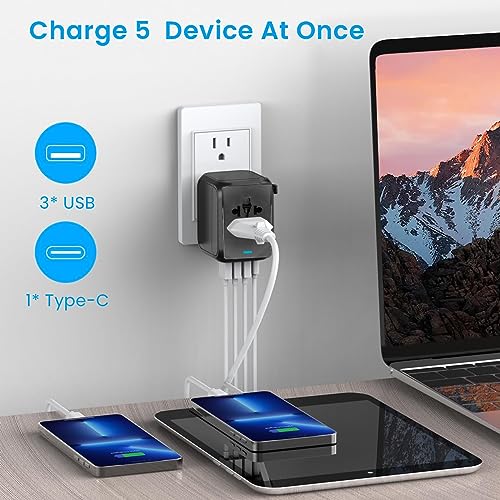 ZORBES® 12W Travel Adapter Wall Outlet Adapter with 3 USB Ports & Type-C Universal UK/US/AUS/EU Converter Plug Adapter Wall AC Power Plug Wall Power Adapter