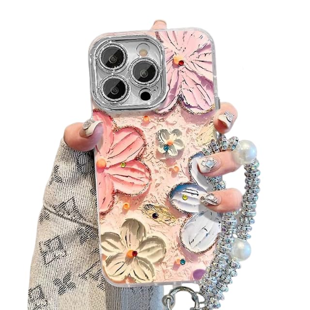 ZORBES® Diamond Flash Phone Case for 16 Pro Max, Colorful Flower Diamond Glossy Case with Shock Pink