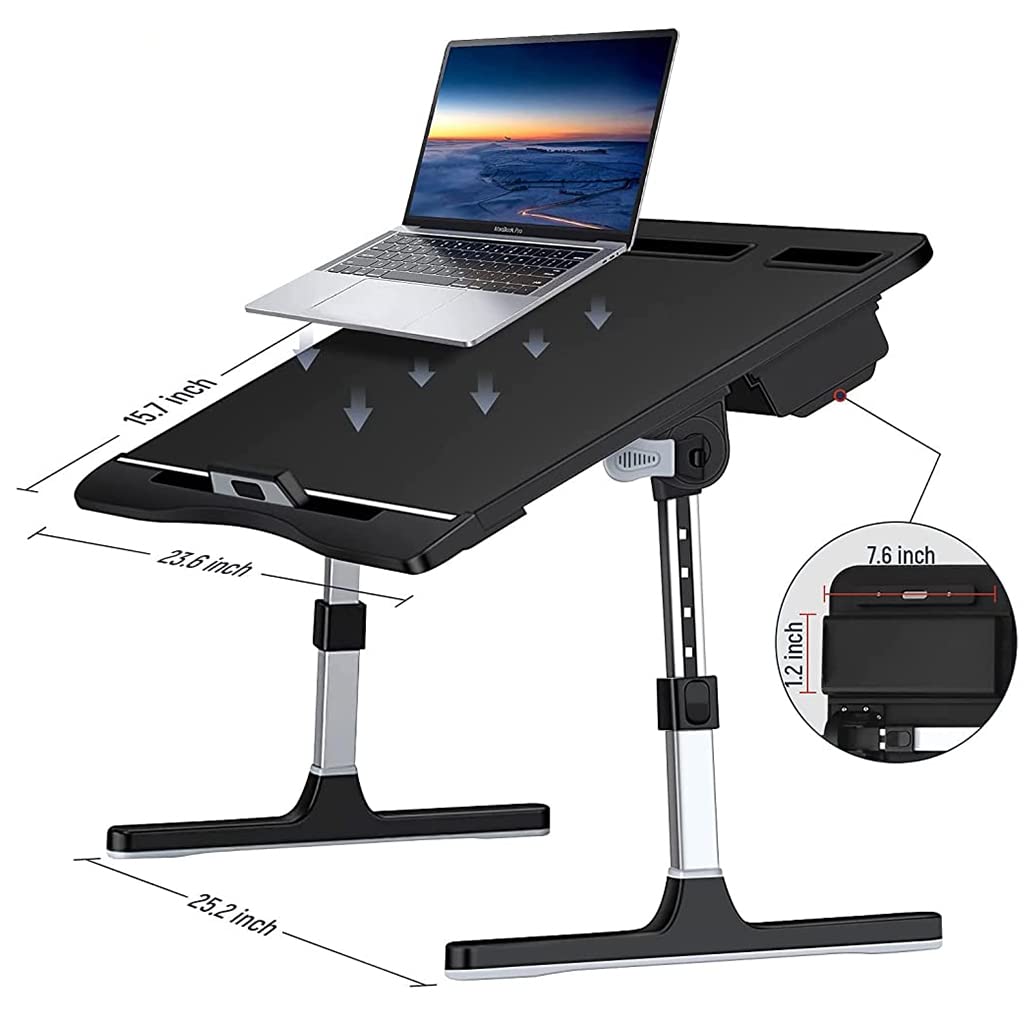 Verilux® Laptop Table with Foldable Legs Storage Drawer Tablet Slot Phone Stand Computer Table for Home Laptop Table for Bed Foldable Laptop Desk for Working, Eating, Writing, Drawing, 23.6"*15.7"