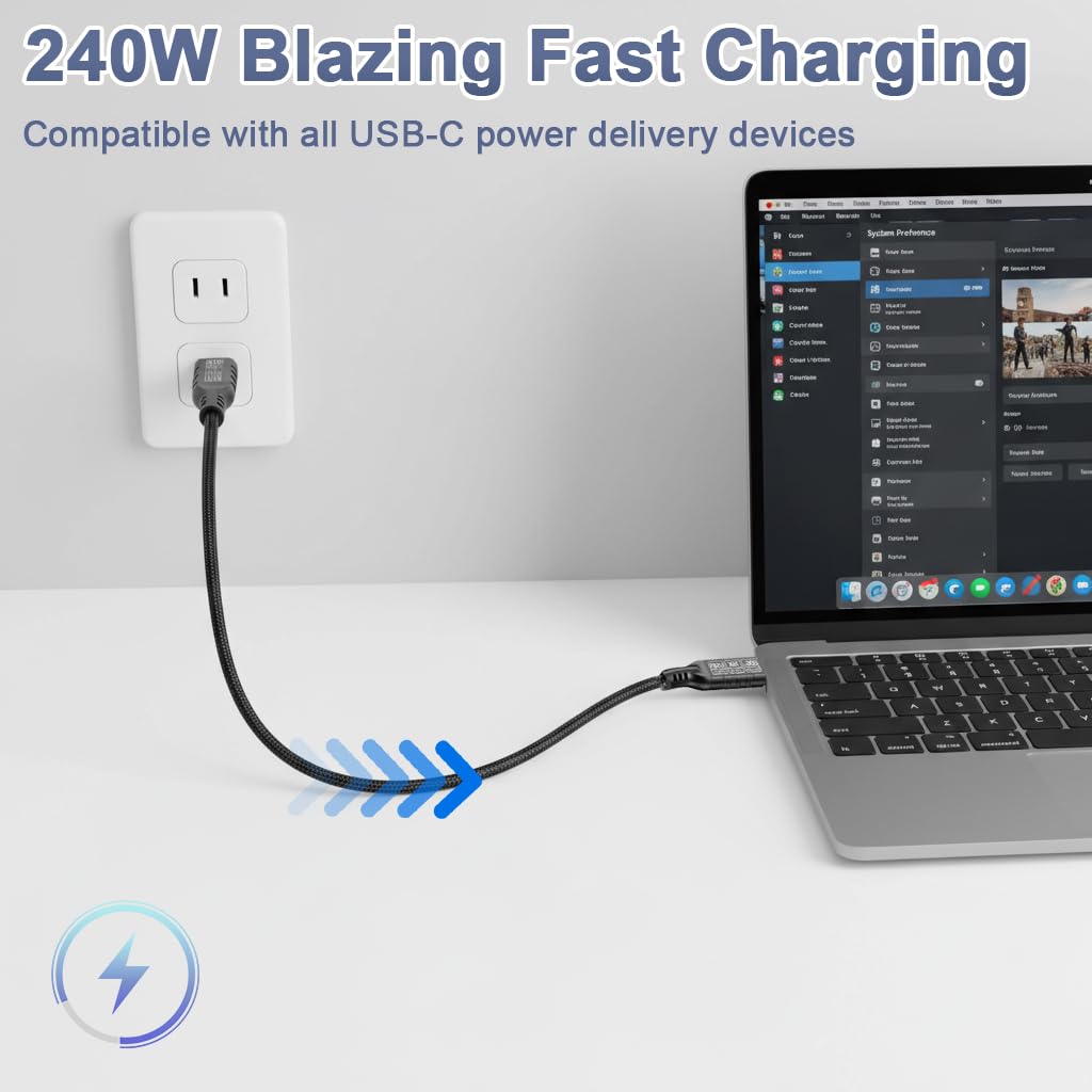 Verilux® PD 240W Type C Cable Fast Charging, 20CM C Type Charger Cable with 80Gbps Data Transfer & 16K@60Hz UItra HD Dislay for Thunderbolt 5/4/3, iPhone 17/16/15, Galaxy S25/S24/S23