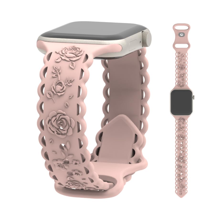 ZORBES® Floral Silicone Watch Band Compatible with Watch 38mm 40mm 41mm 42mm Soft Engraved Flower Strap for Women Daily Wear