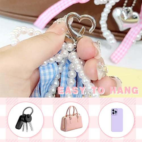 ZORBES® 4PCS Pearl Bow Charms Ribbon Bag Keychain Sweetly Stylish Beading Decorative Handbag Keyring Phone Sling Strap