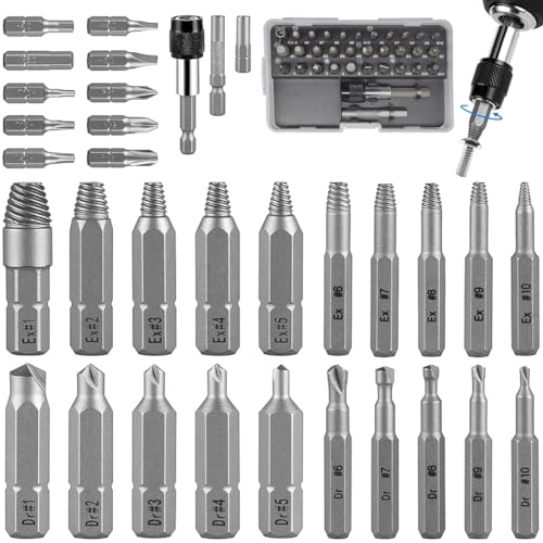 ZORBES® 33PCS Damaged Screw Extractor Set Stripped Screw Extractor Set for Broken Bolt, Screw Extractor Remover Tool with Socket Extension Drill Bits Tools Set, Easily Remove Stripped Screws