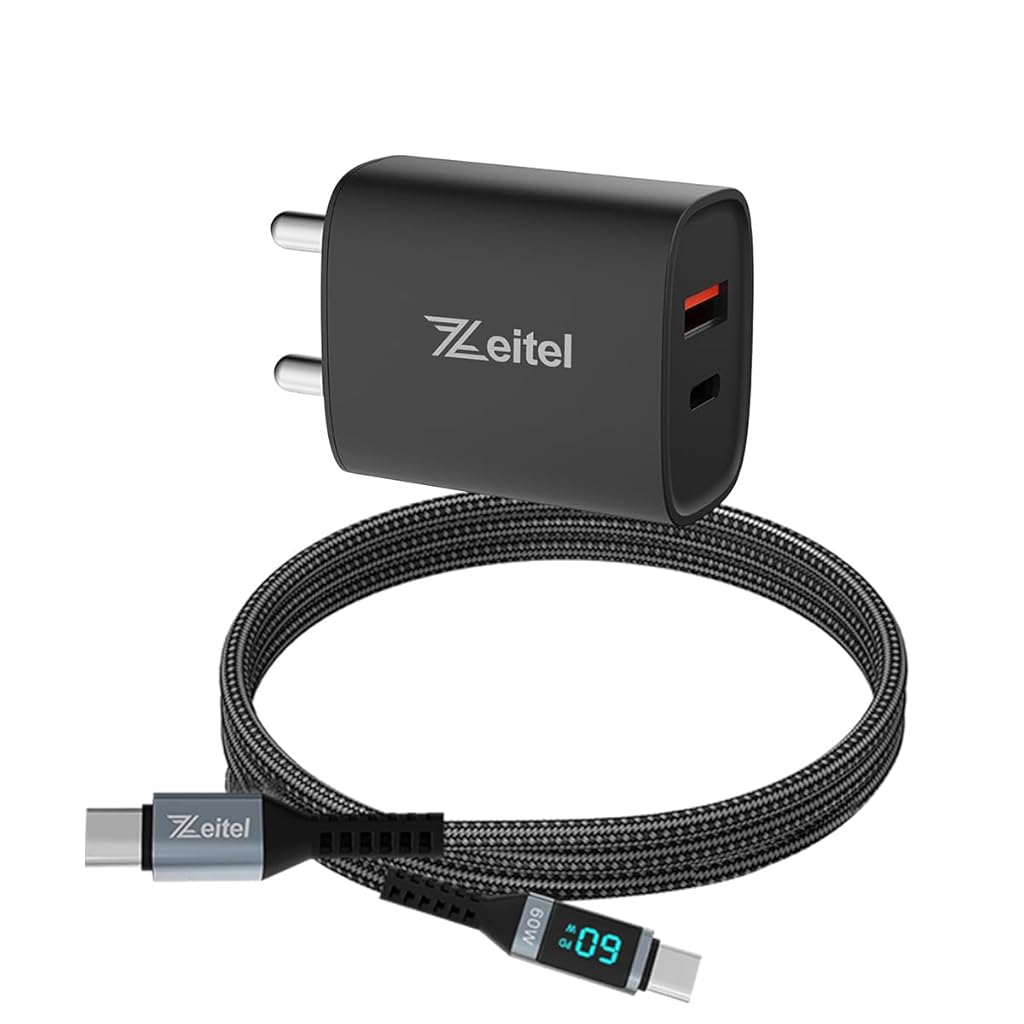 Zeitel® 30W Fast Charging Power Adapter with LCD Light-ning to USB C Charging Cable Universal Power Adapter 60W Light-ning Cable for 15/15Pro/15Pro Max, Samsung S21 Samsung Charger