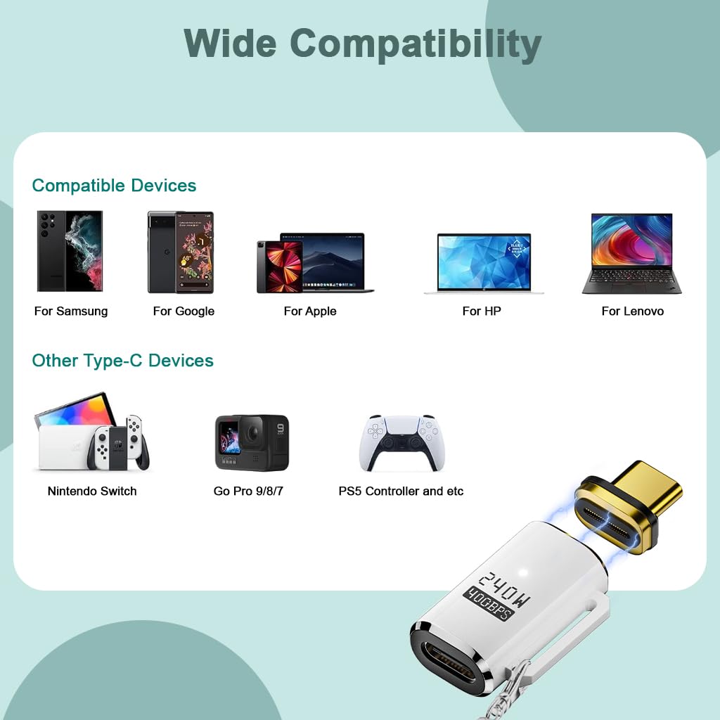 Verilux Type C Adapter with Magnetic Connector and 40Gbps Transfer | 240W Fast Charging