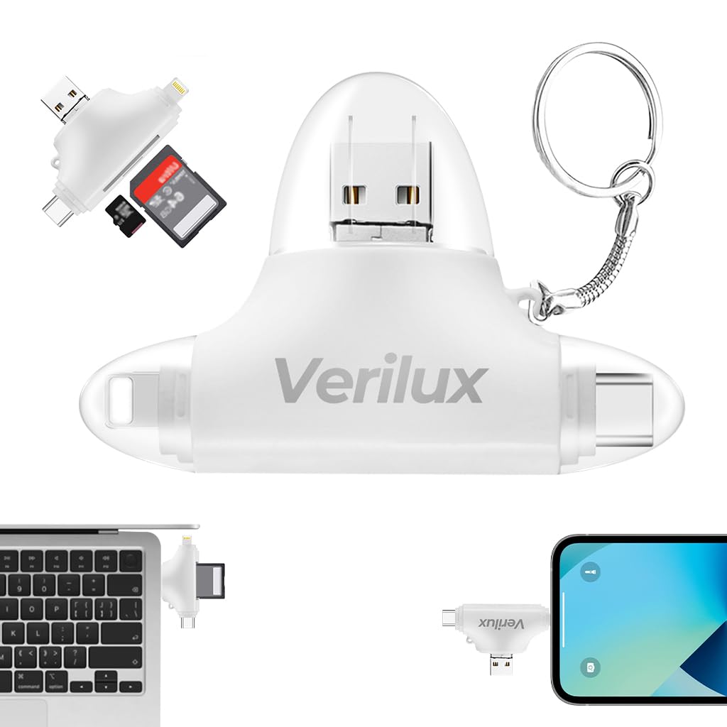 Verilux 7 in 1 SD Card Reader for iPhone and Type C Devices with TF SD USB Ports | Plug & Play Data Transfer