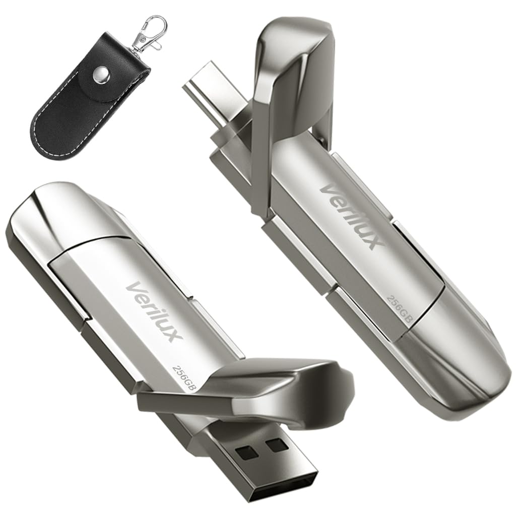 Verilux Pendrive 256GB for iPhone iPad Android PC with Dual USB C and A Ports | Frosted Metal Design