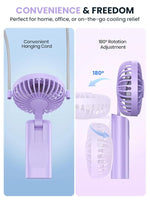 Verilux® USB Handheld Fan Mini Desk Fan Neck Fan with Detachable Neck Strap 3 in 1 VariableUSB Cordless 5000mAh Portable Pocket Cooling Fan for Travel, Hiking, Office, Purple