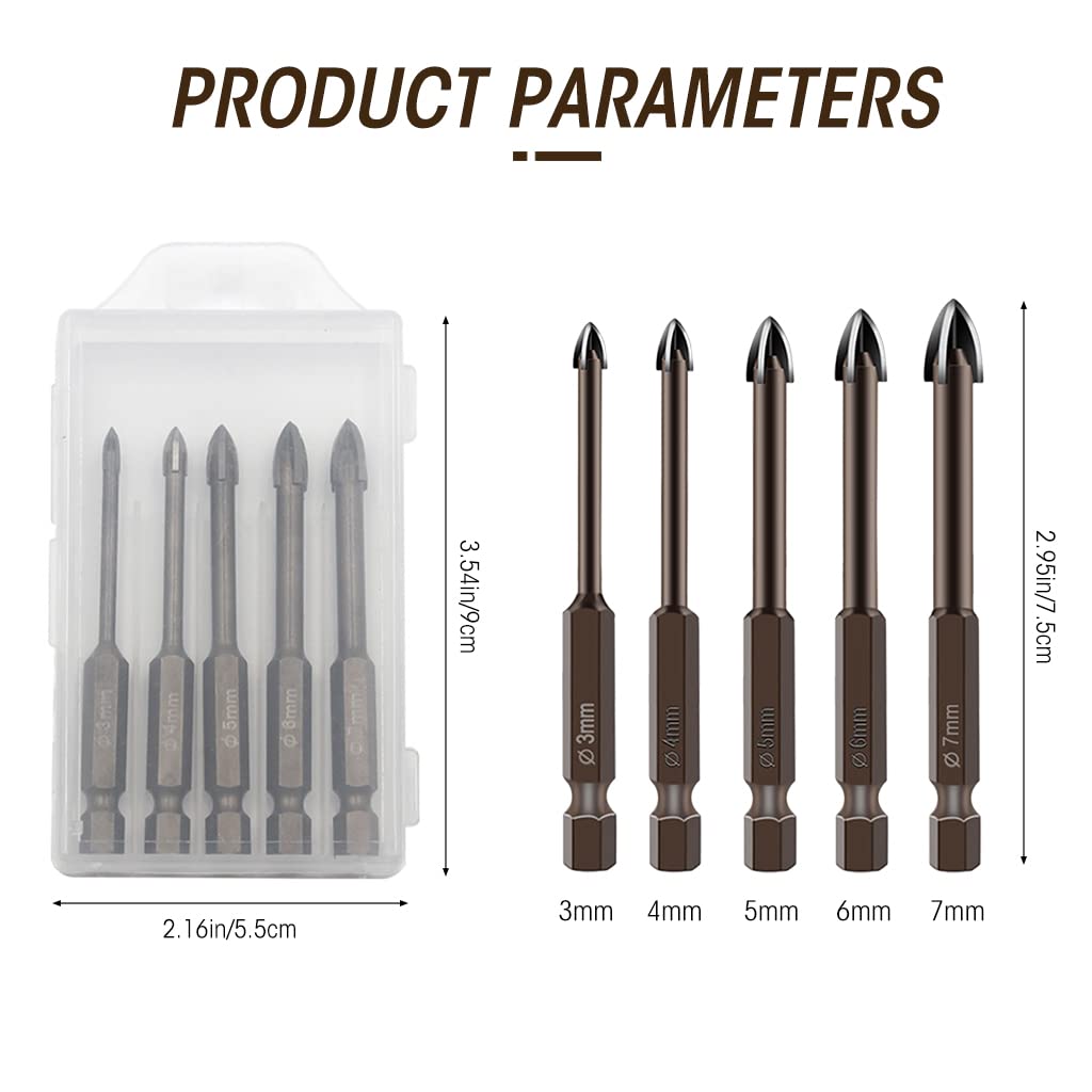Serplex 5PCS Carbide Tip Drill Bit Set for Glass Ceramic Tile & Concrete