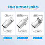 Verilux® OTG Adapter 3 in 1 USB C Female to Light-ning, USB A, Micro USB Male OTG Adapter PD 30W Fast Charging Type C to Light-ning Connector Type C Charger Converter for iPhone iPad Android Phone PC