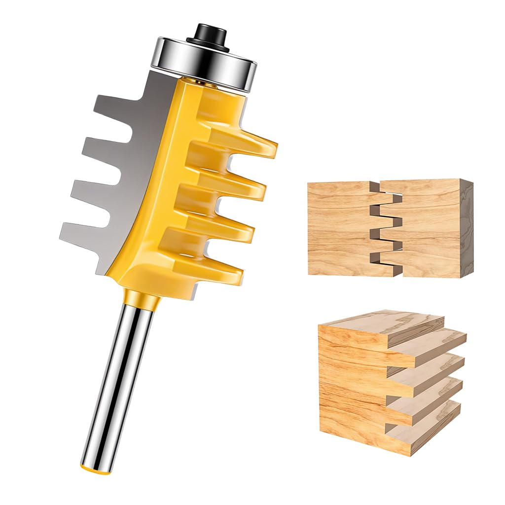 Serplex® Reversible Finger Joint Router Bit with 1/4" Shank Bearing Finger Joint Router Bits Woodworking Chisel Cutter Carbide Joinery Wood Milling Cutter for DIY Door Table Cabinet Shelve Furniture