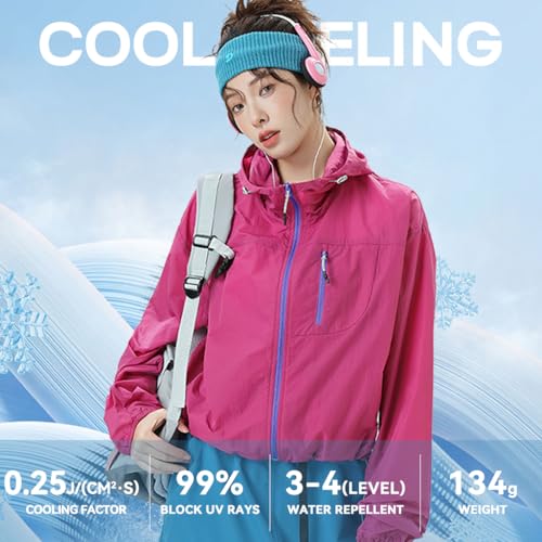 Venzina® Women's Athletic Workout Running Track Full Zip Cropped Jackets UPF 50+ Sun Protection Stand Collar Gym Shirts, Sky Blue, XL