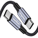 Verilux Type C to Type C Cable for Fast Charging with 6.6ft Length | Nylon Braided 100W