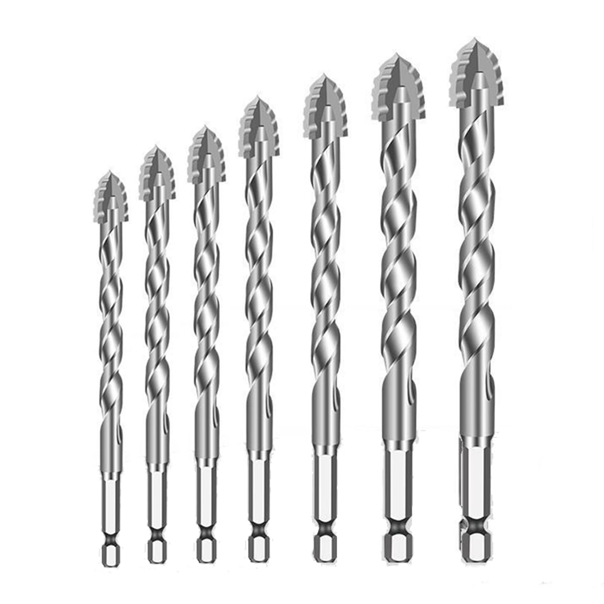 Serplex® Masonry Drill Bit Set 7-Piece 3/4/5/6/8/10/12mm Concrete for Glass Brick Plastic Wood Tile Industrial Strength Carbide Tip High-Strength Twist 2 PCS