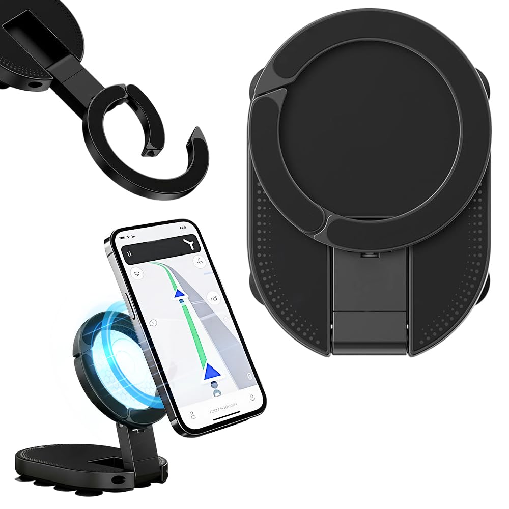 ZORBES® 2026 New 3-in-1 Phone Holder,360° Rotatable Phone Tripod Mount with Carabiner Clip,Strong Magnets Attach to Metal Surface Portable Mount for Car