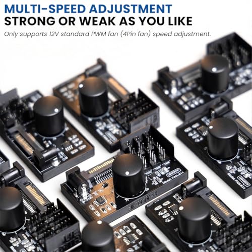 ZORBES® 4 Pin 12V PWM Fan Controller Speed Controller Kit, Support Max 6 Fans, CPU Tower Fan Controller Modification Kit with Knob, Powered by SATA and DC 5525