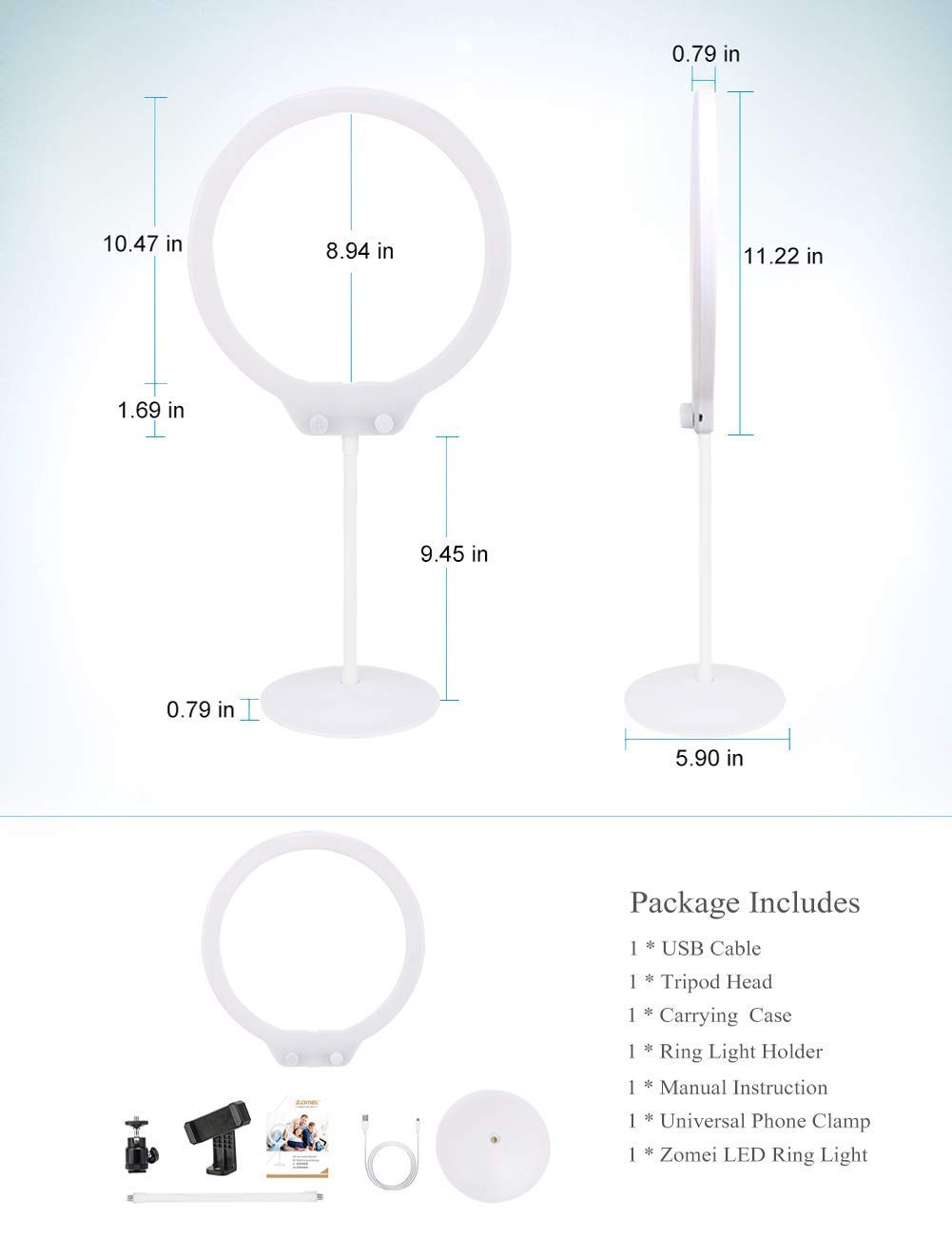 Verilux Ring Light for Video Conferences and Makeup featuring 10 in Design | Adjustable 3200–5500K Dimmable LED
