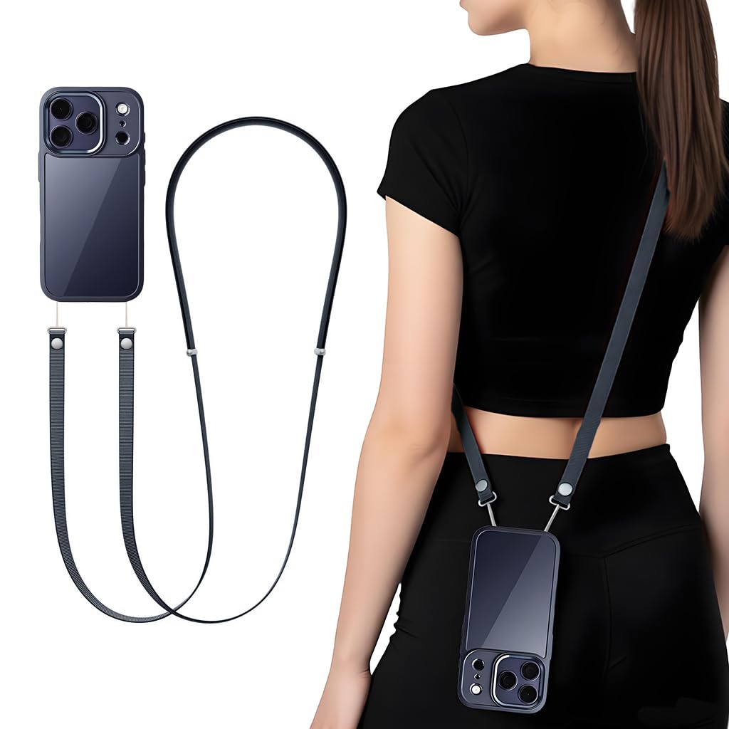 ZORBES® Crossbody Phone Strap with Metal Buckles, 43''-47'' Adjustable Nylon Phone Lanyard for Hands-Free Carrying, Compatible with iPhone 17 Phone Cases, No Tangle Magnetic Shoulder Strap -Black