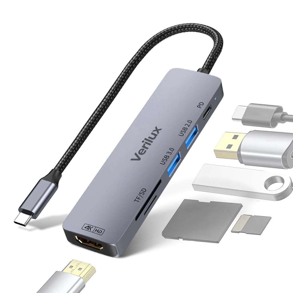 Verilux® 6-in-1 USB C HUB with one USB C PD100W Fast Charging Port,