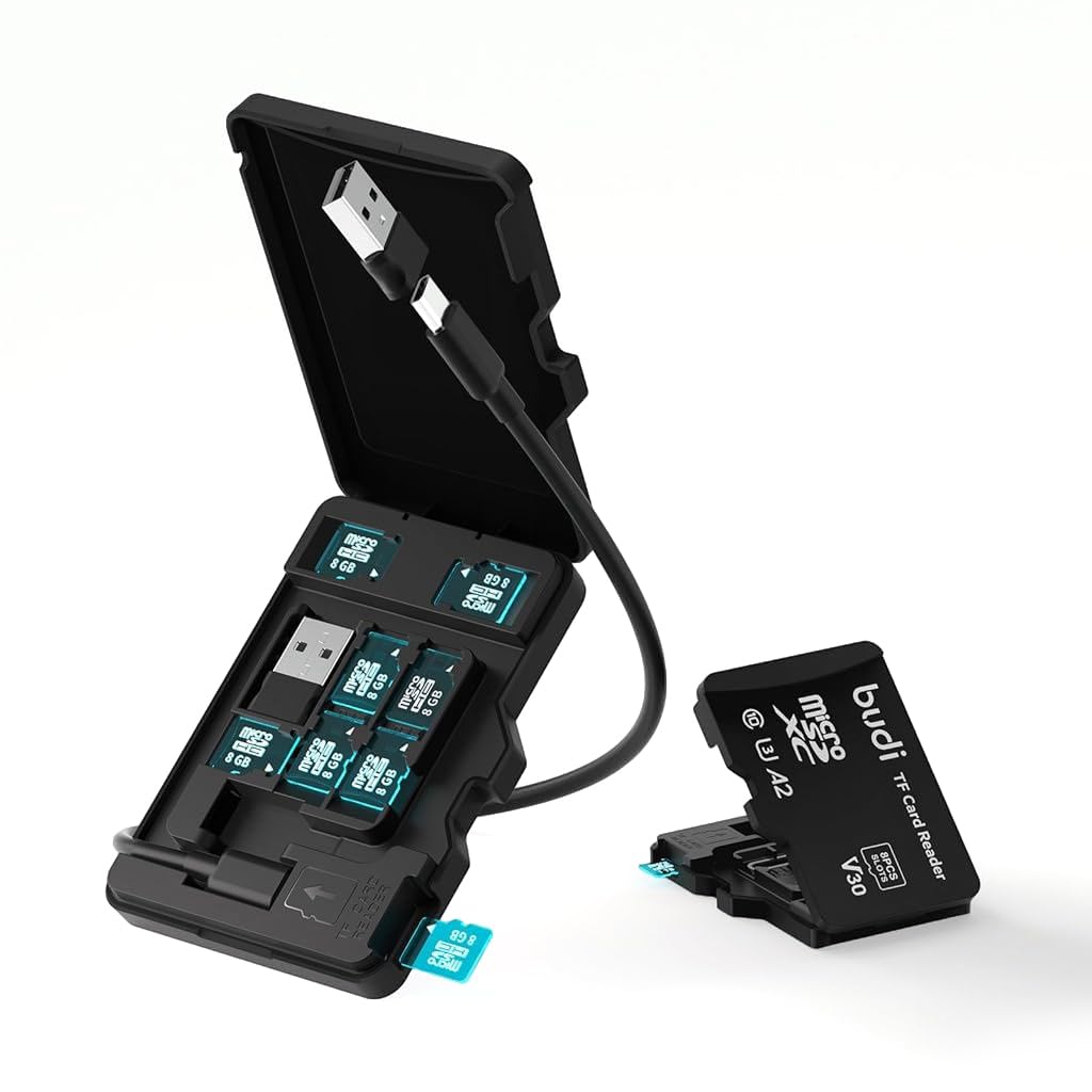 Verilux USB C Micro SD Memory Card Reader with 8 Slots and Flip Up Lid | 2 in 1 USB A and C Adapter for Phone Laptop and PC