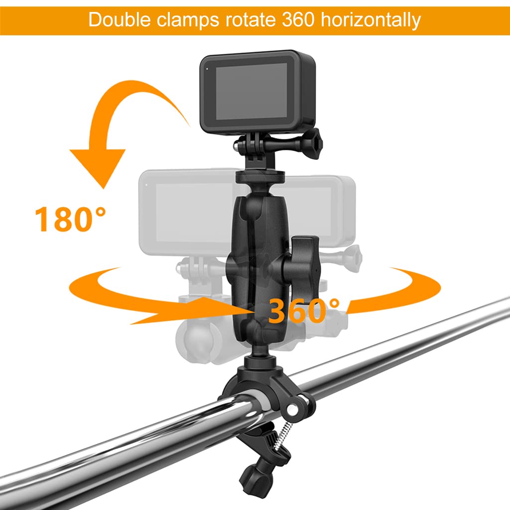 ZORBES® Gopro Handle Bar Mount Clamp with 1/4" Adapter 360° Action Camera Mount for Motorcycle Bicycle Handlebar Mount Bracket for GoPro Hero10/9/8/7 Gopro Accessory Motorcycle Accessory