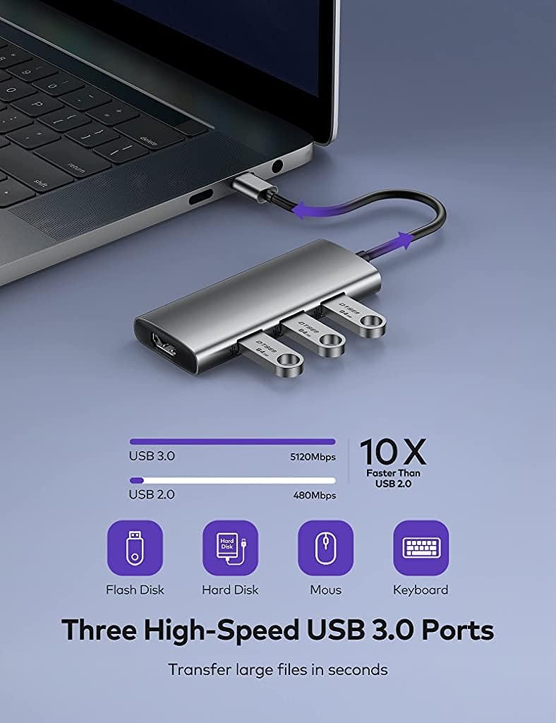 Verilux® 7-in-1 USB C Hub, 3 USB 3.0 Ports,4K USB C to HDMI Port USB C Adapter 100W Power Delivery Charging Port - verilux