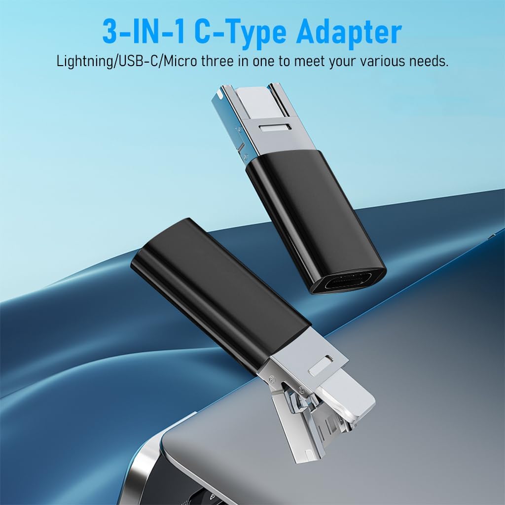 Verilux® OTG Adapter 3 in 1 USB C Female to Light-ning, USB A, Micro USB Male OTG Adapter PD 30W Fast Charging Type C to Light-ning Connector Type C Charger Converter for iPhone iPad