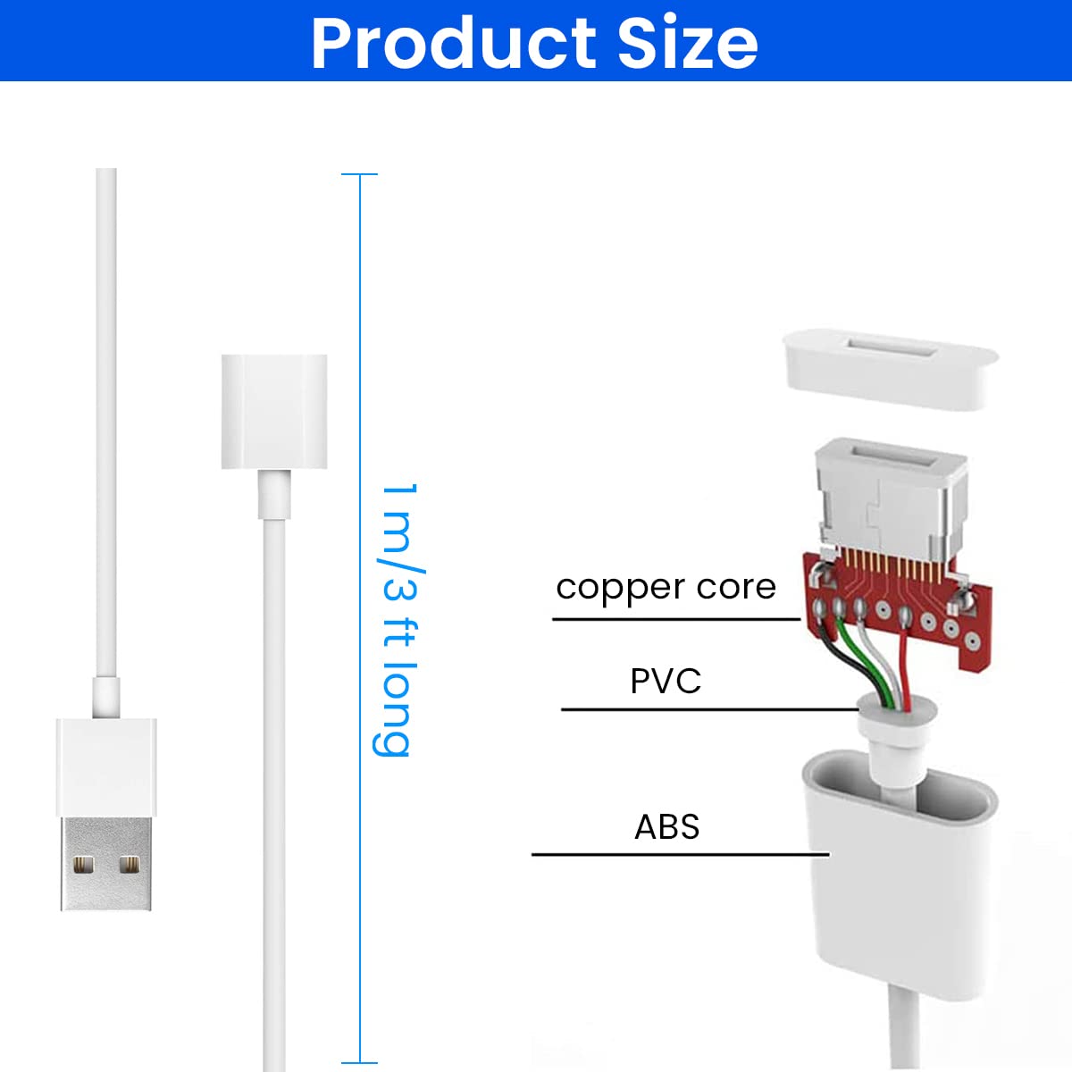 ZORBES® Charging Adapter Cable Compatible with Apple Pencil 1st Generation, Male to Female Flexible Connector, Charging Adapter for Apple Pencil 1st Gen (1m, 40 inch)(White)