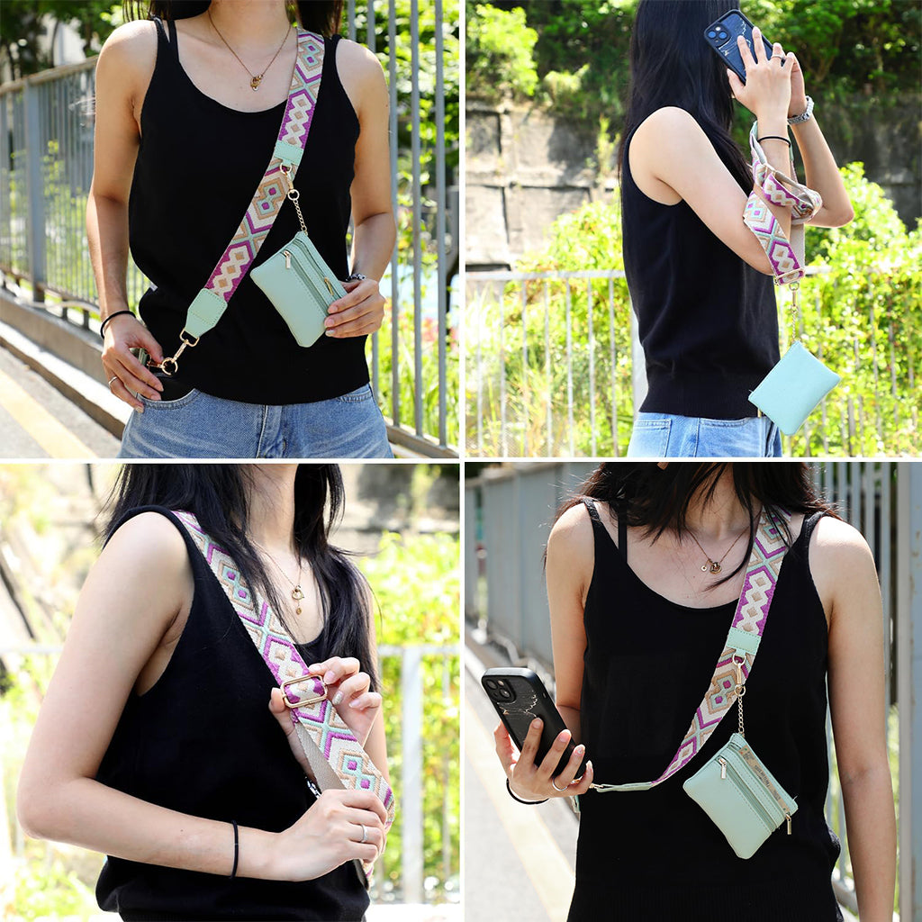 ZORBES® Fashion Phone Strap for Women Phone Sling Strap Adjustable Cross Body Phone Strap with Small PU Zipper Pouch & Detachable Phone Case Insert Fashion Travel Phone Accessories