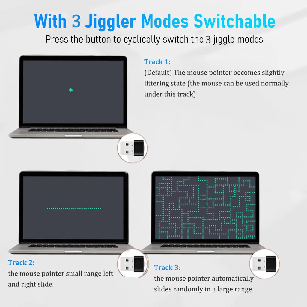 Verilux® Mouse Jiggler Undetectable USB Mouse Mover with Switch Button, 3 Jiggle Modes and Multi-Track, Driver-Free, Simulate Mouse Movement, Keeps for Computer, Laptop Awake - verilux