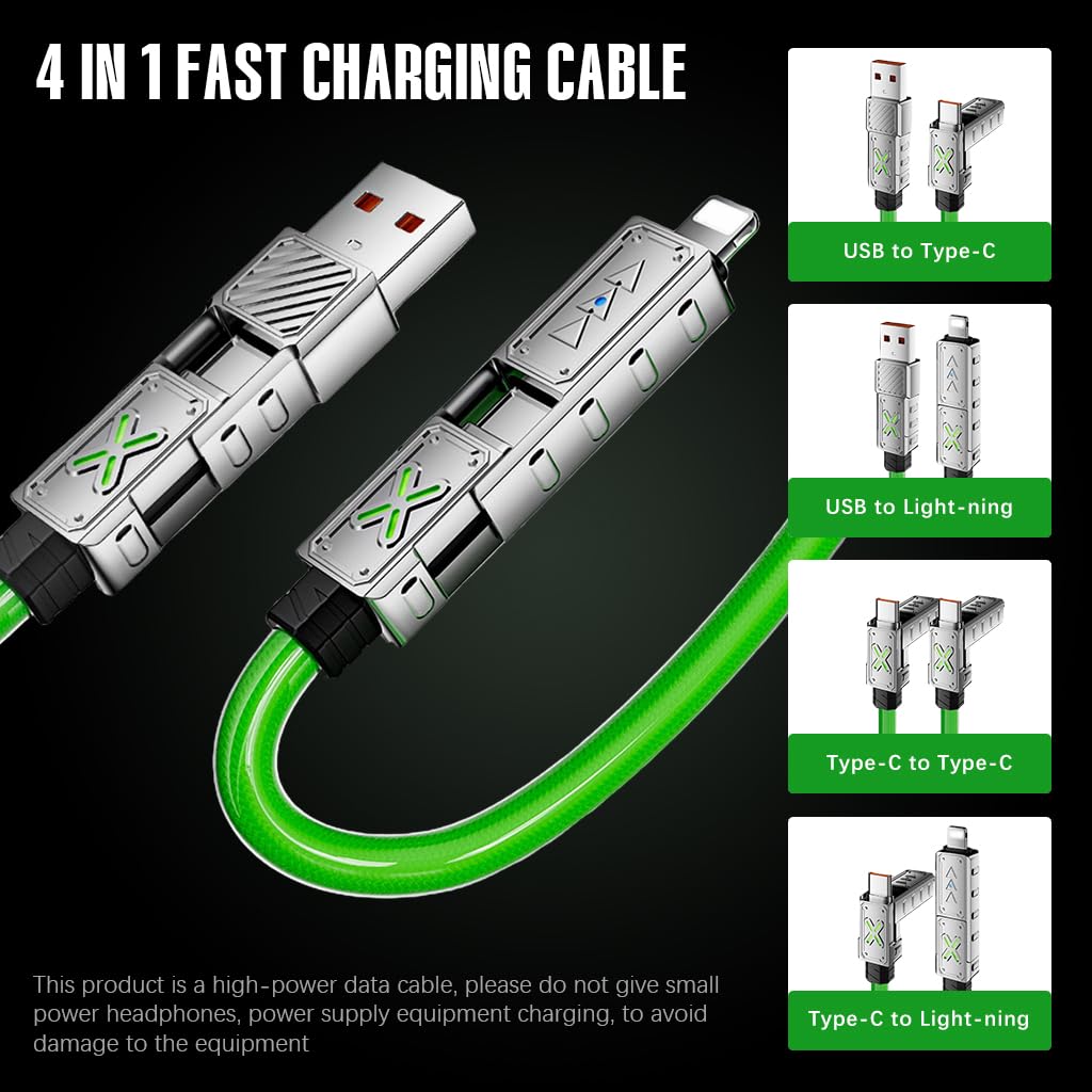 Verilux® PD240W Fast Charging Cable 4.9Ft USB C4 in 1 Multi Charging Cable Data Cable Light- ning to USB C, USB to USB Cable, TYPE C to TYPE C Cable Charging Cable for Phone, Tablet