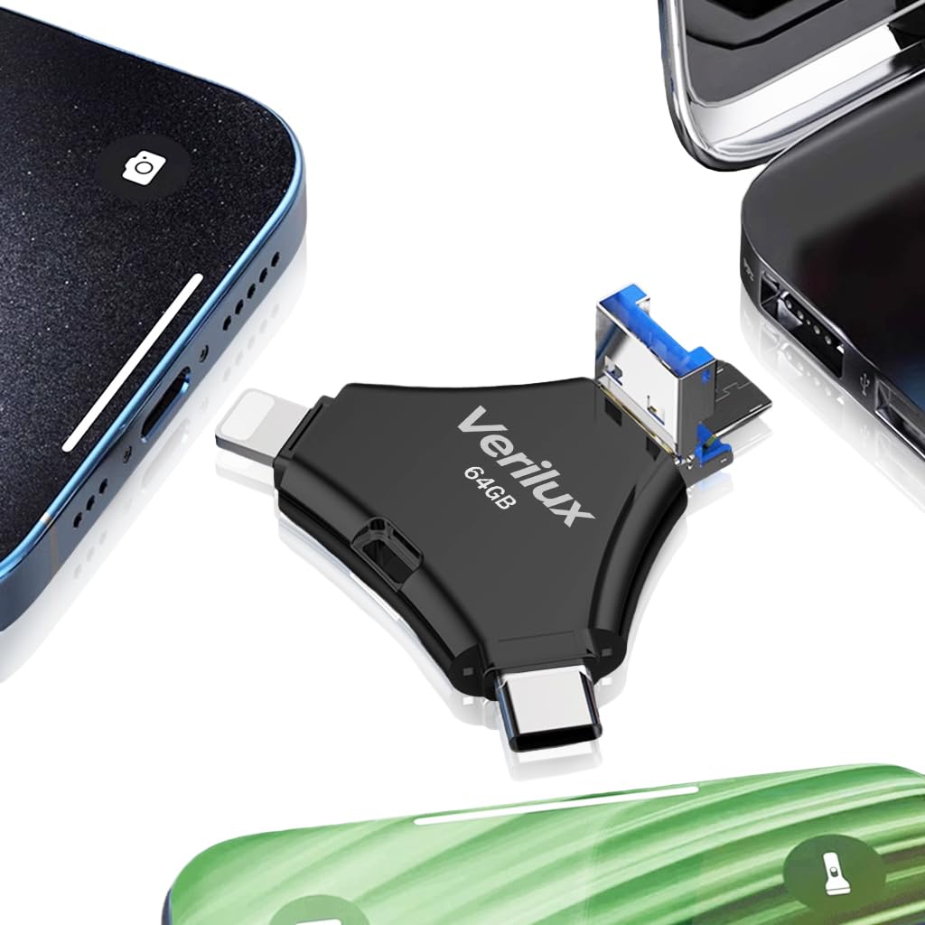 Verilux Pendrive 64 GB for iPhone and Android with 4 in 1 Type C Ports | Black Metal Design