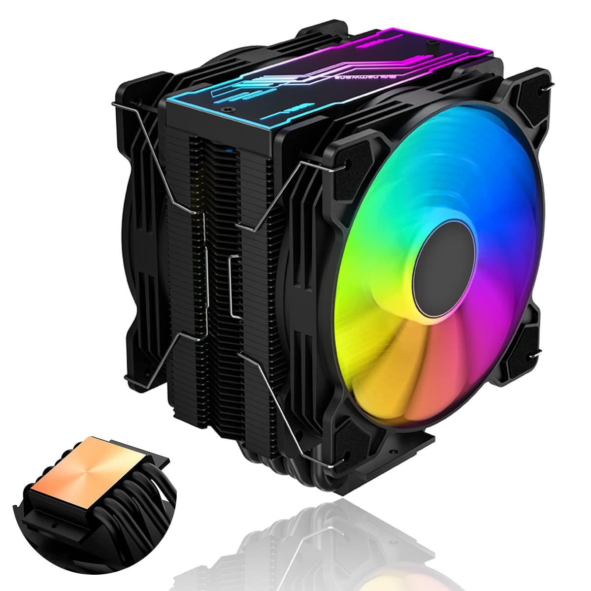 Verilux ARGB CPU Air Cooler with Dual 120mm PWM Fans and 6 Copper Heat Pipes | Intel & AMD