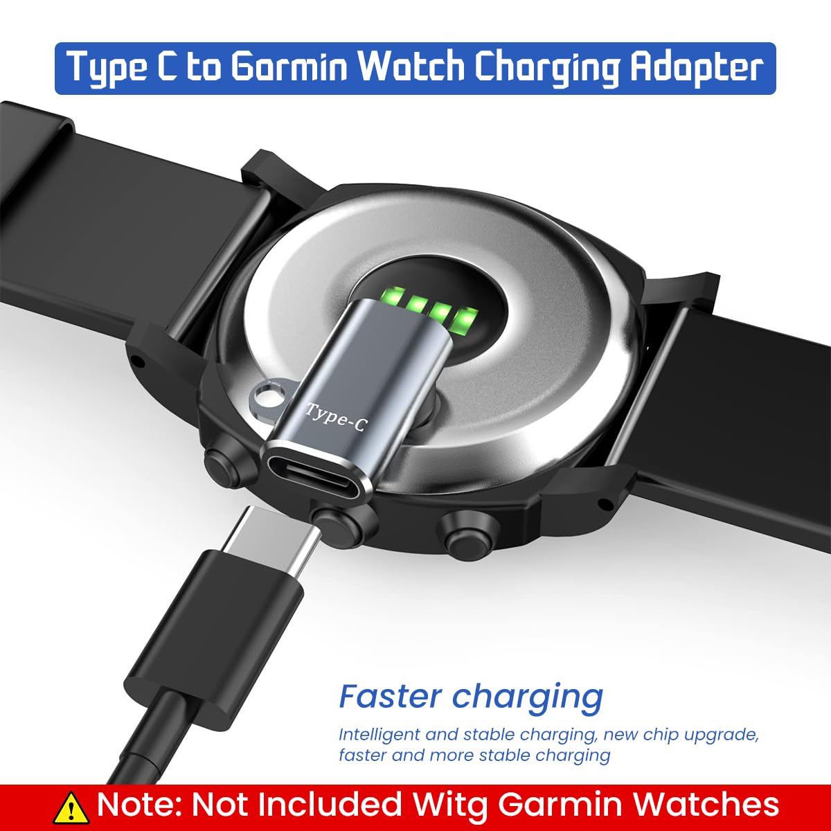ZORBES® 1 Pack USB C Charger Adapter for Garmin Watch Charger Adapter Garmin Watch Interface to USB Type C Converter for Garmin Fenix 7 7S 7X 6 6S 6X 5 5S 5X, Forerunner, Instinct 1/2/2S/Tide and More